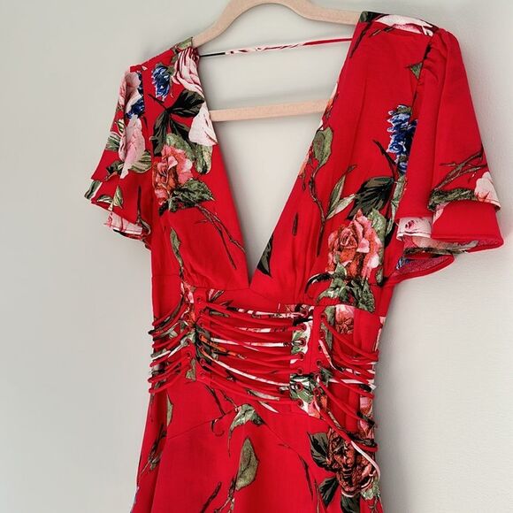 AFRM Micah Corset Tiered Maxi Floral Dress with Slit Flutter Sleeves Size XS - Picture 11 of 14